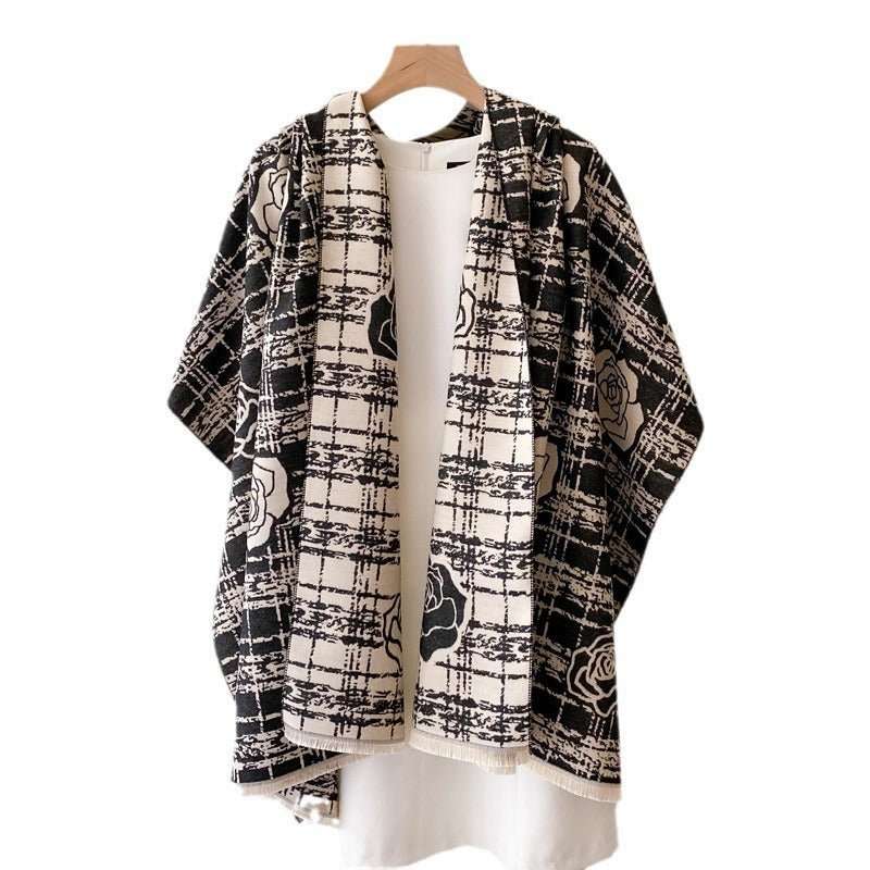 Cashmere - like Double - sided Scarf Camellia Tassel Air - conditioned Room Cloak - Sophinity