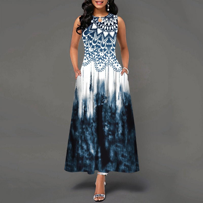 Black and White Color Block Floral Print Maxi Dress - Sophinity