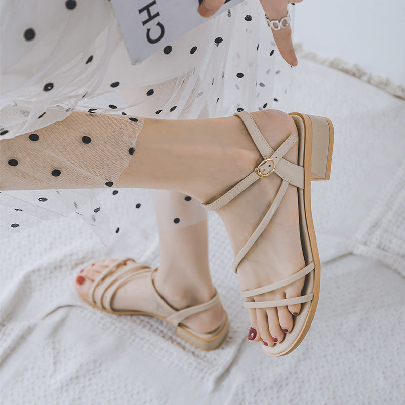 Women's Mid-heel Round Toe Roman Shoes With One-suit Skirt Chunky Heels - Sophinity