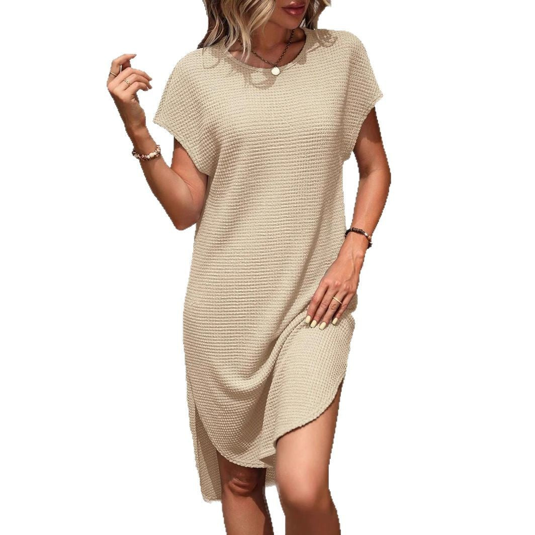 New Solid Color Casual Loose Waffle Dress Women - Sophinity
