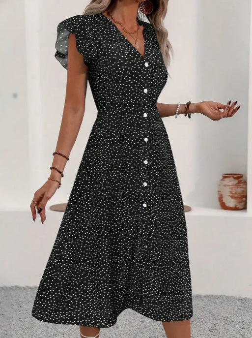 Ladies' Elegant Red Polka Dot Midi Skirt - Sophinity