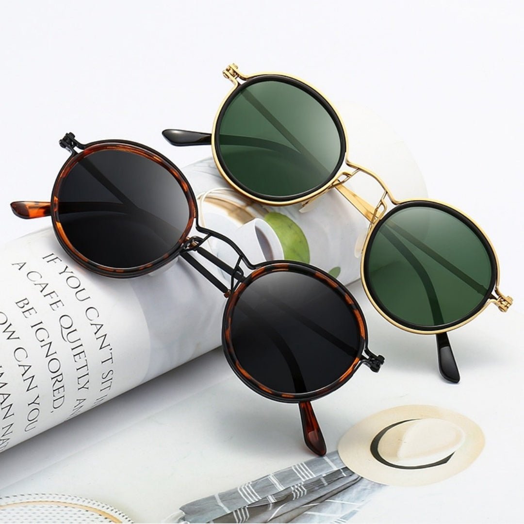 Sunscreen Retro Style Round Frame Metal Sunglasses - Sophinity