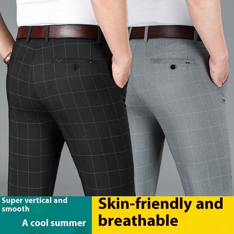 Slim-fit Straight Plaid Suit Formal Wear Mid Waist Casual Pants - Sophinity