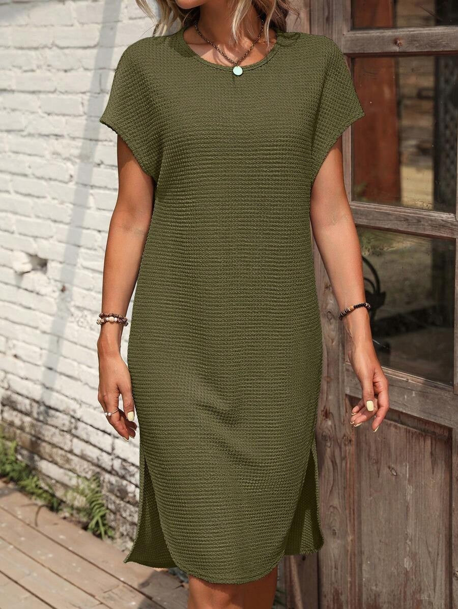 New Solid Color Casual Loose Waffle Dress Women - Sophinity