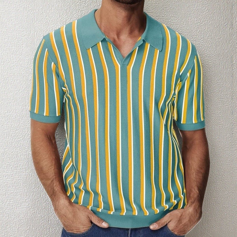 High Quality Summer Lapels Temperament Striped Knitted Polo Shirt - Sophinity