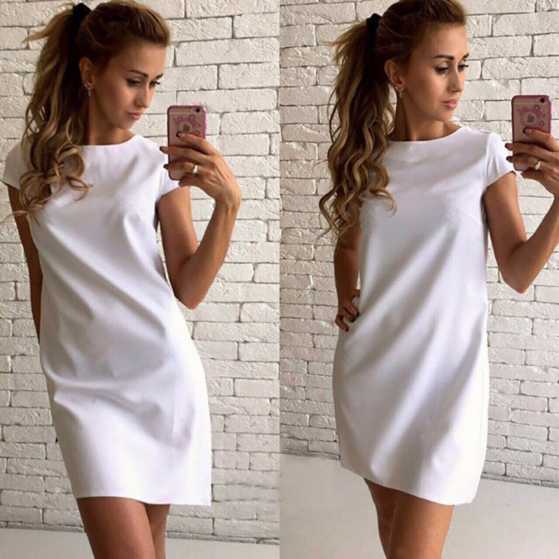 Fashion Short Sleeve Round Neck Loose A - line Dress - Sophinity