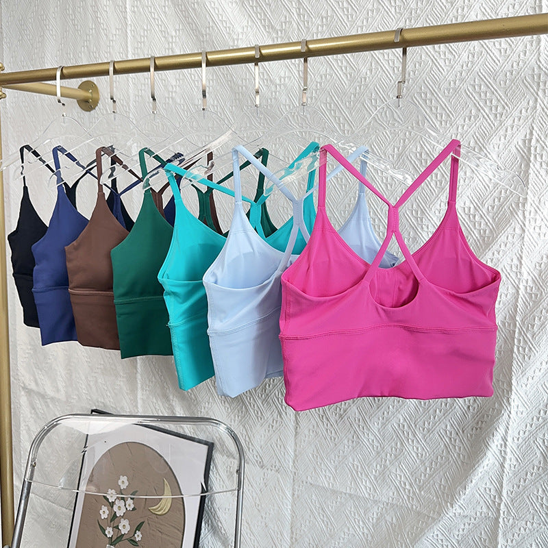 Women's Slim Shoulder Strap Solid Color Yoga Sports Vest - Sophinity