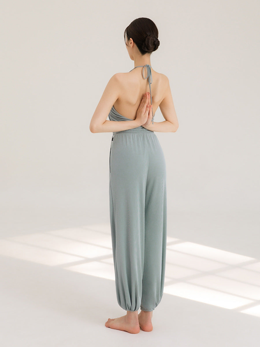 Women's Halter Beauty Back Fitness Jumpsuit - Sophinity