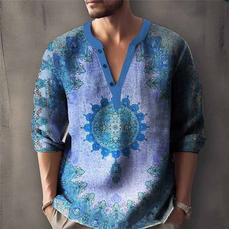 Printed Casual V-neck Men's Loose Jacquard Sweater Long Sleeve - Sophinity