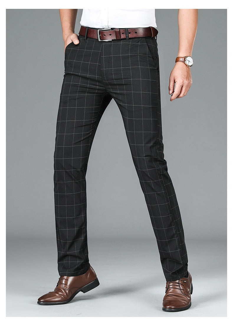Slim-fit Straight Plaid Suit Formal Wear Mid Waist Casual Pants - Sophinity