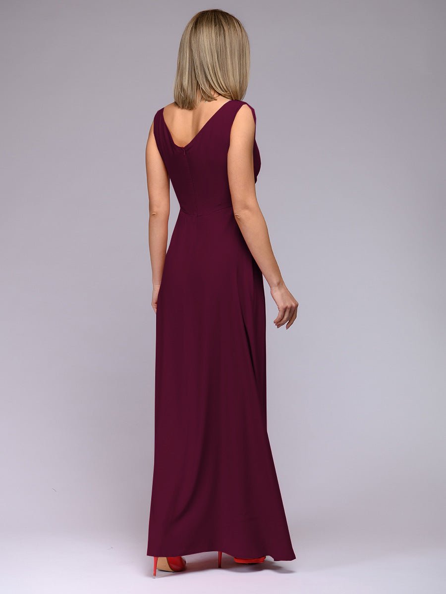 Solid Color Sleeveless Waist Formal Dress - Sophinity