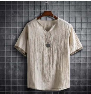 Vintage Linen V - Neck Short Sleeve T-Shirt Running Volume - Sophinity