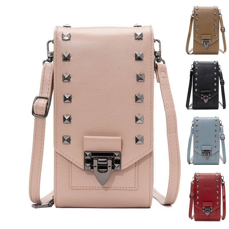 Rivet Design Shoulder Bags Mobile Phone Handbag Solid Color Crossbody Bags Women - Sophinity