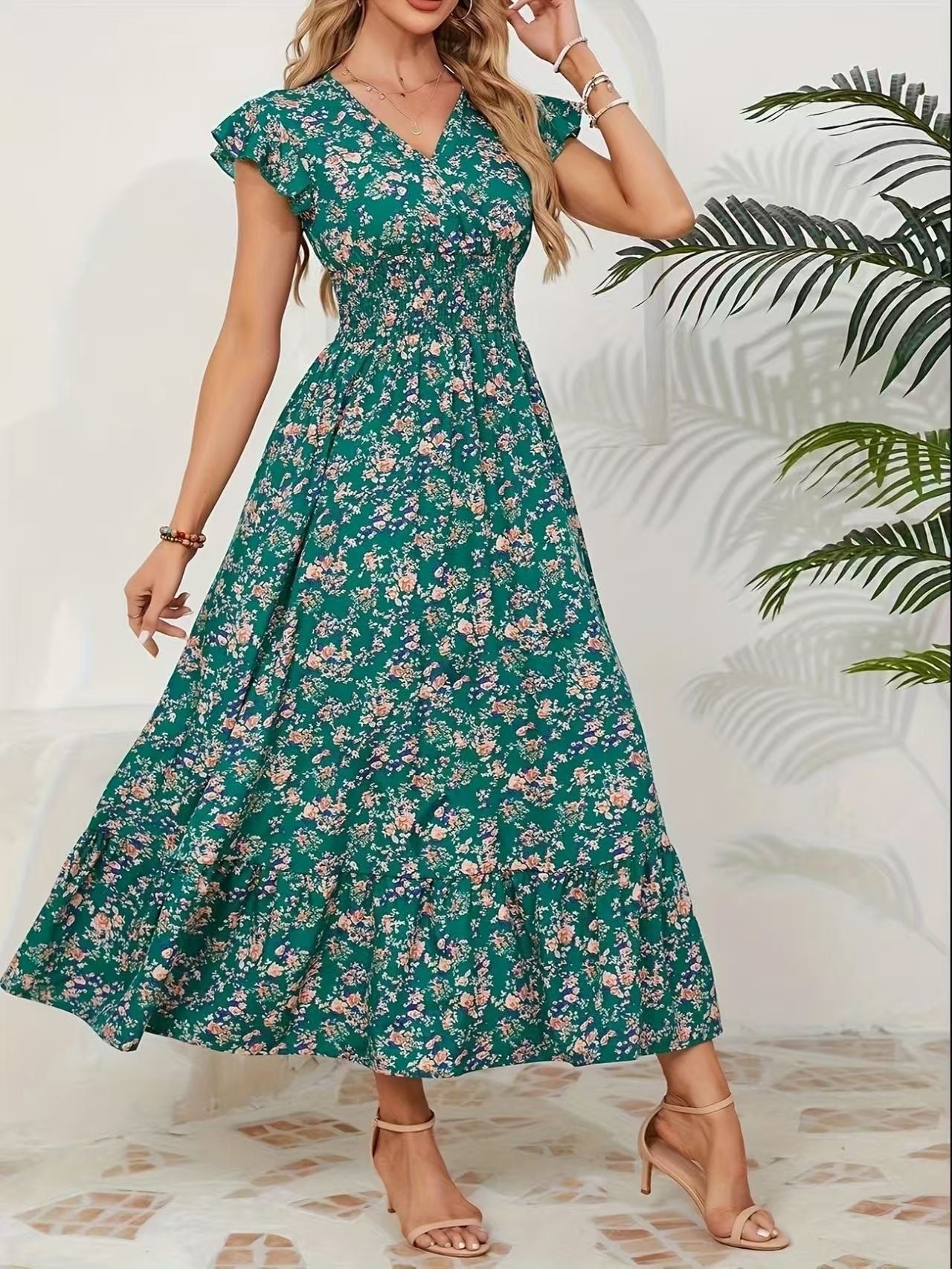 Fashion Floral Long Sleeve Waist Swing Dress - Sophinity