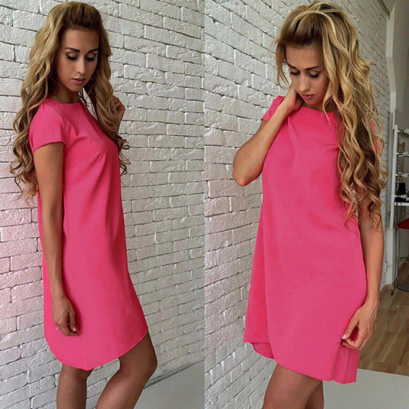 Fashion Short Sleeve Round Neck Loose A - line Dress - Sophinity