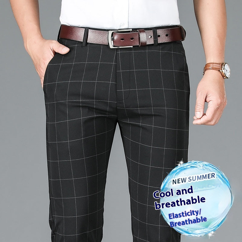 Slim-fit Straight Plaid Suit Formal Wear Mid Waist Casual Pants - Sophinity