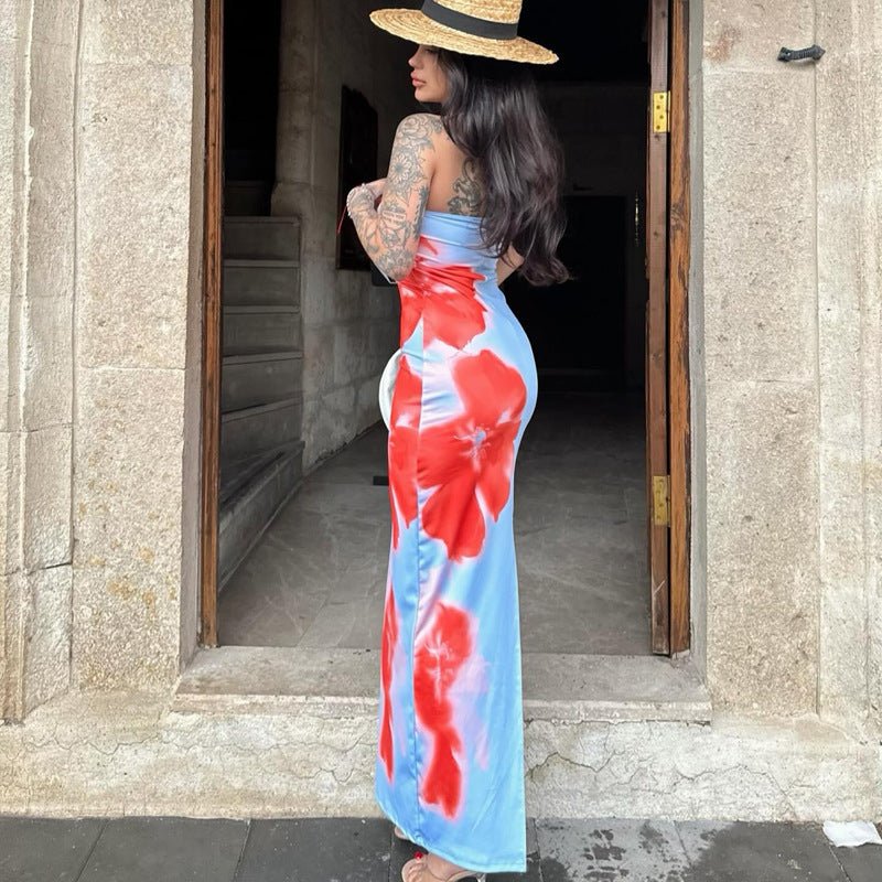Slim Slit Tube Long Dress Summer Sexy Pint Party Beach Dresses Women's Clothing - Sophinity