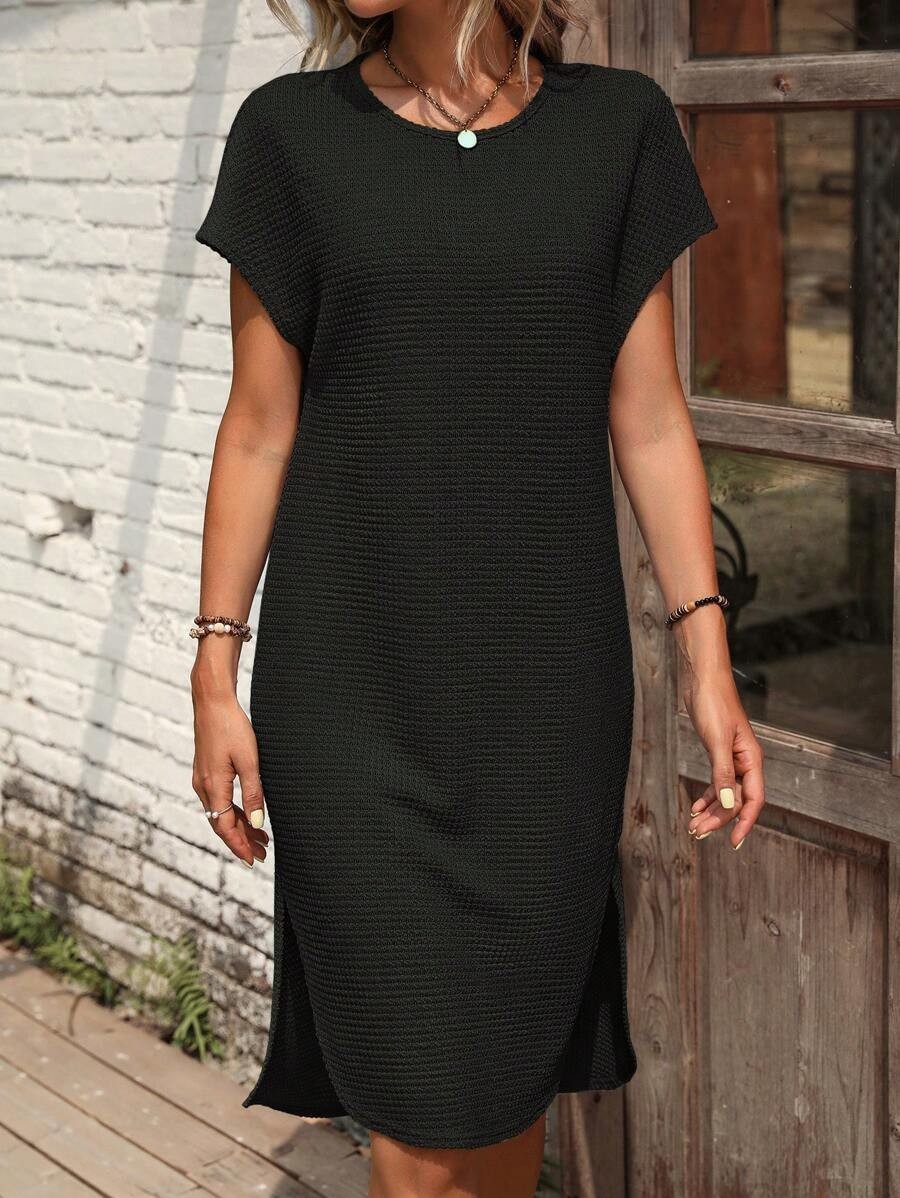 New Solid Color Casual Loose Waffle Dress Women - Sophinity