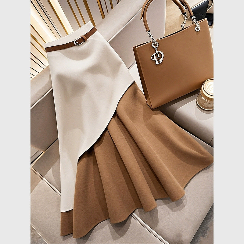 Women's Winter Brown Contrast Skirt - Sophinity