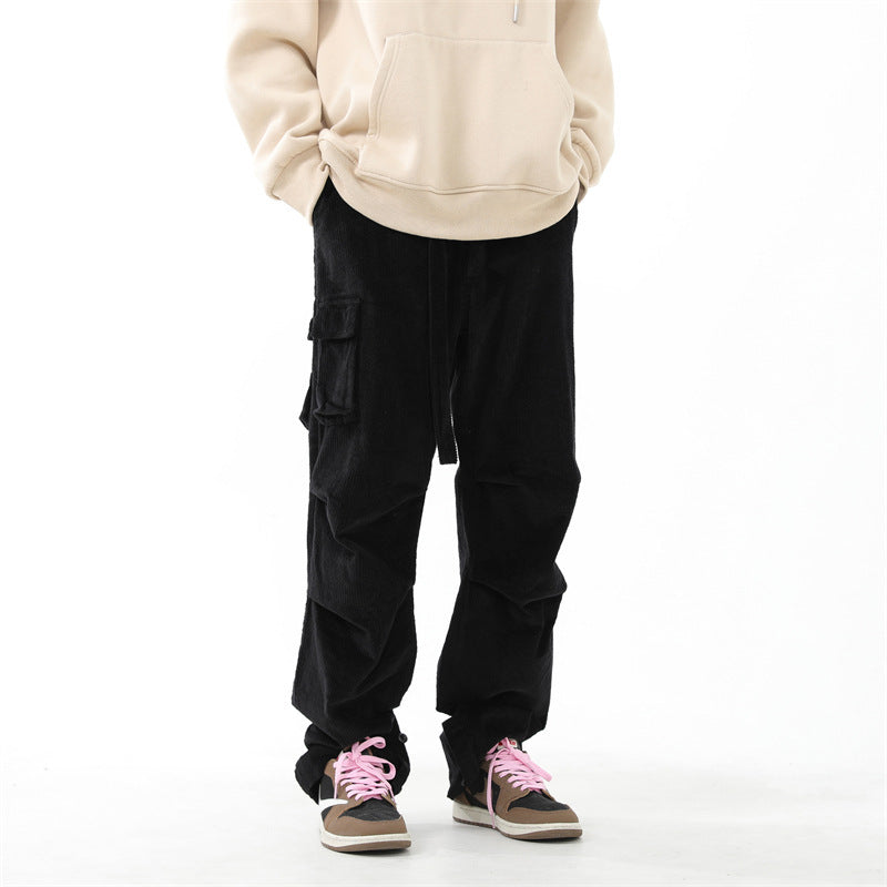 Trendy black China-Chic streetwear pants with cargo pockets, perfect for casual outfits.