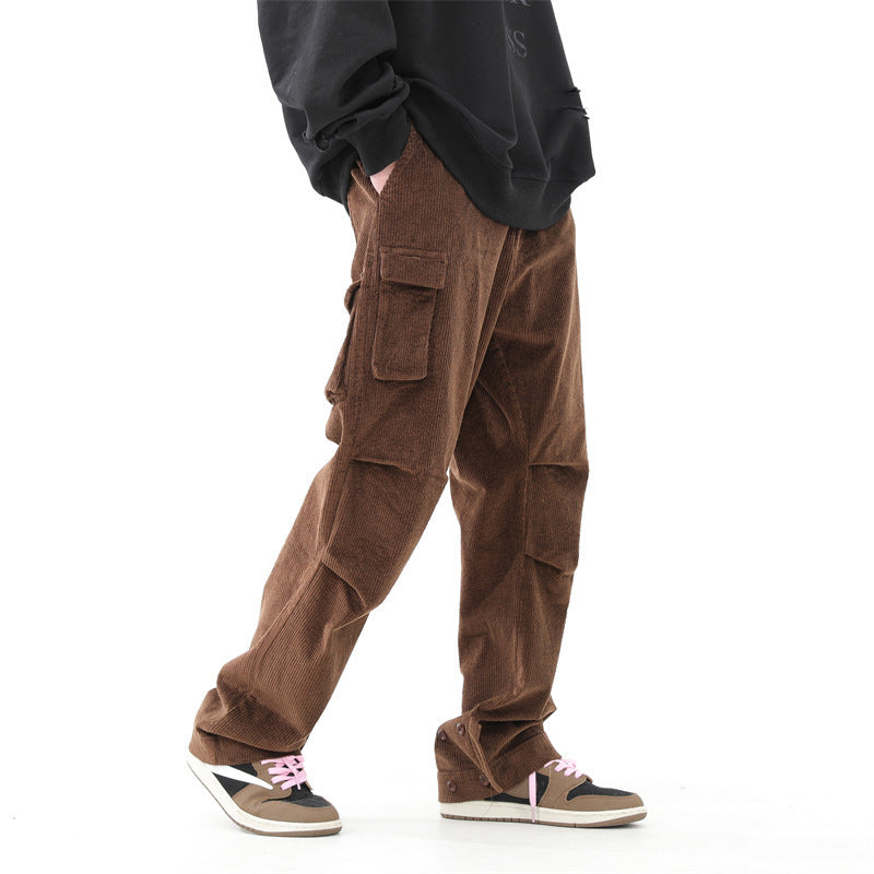 Stylish brown China-Chic streetwear pants with cargo pockets for a trendy look