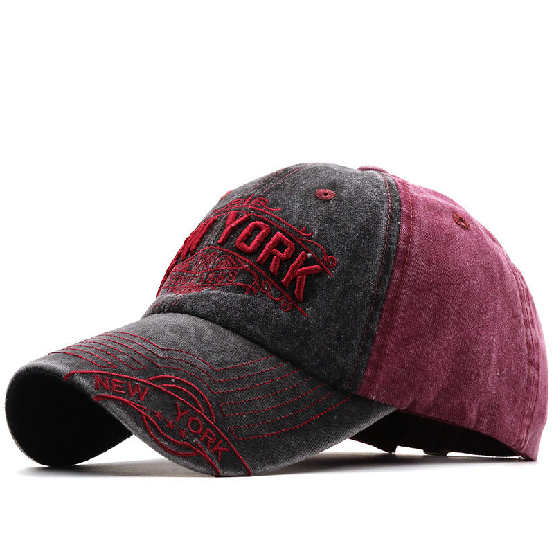 NEW YORK Big Alphabet Embroidery Baseball Cap Washed Distressed Peaked Cap - Sophinity