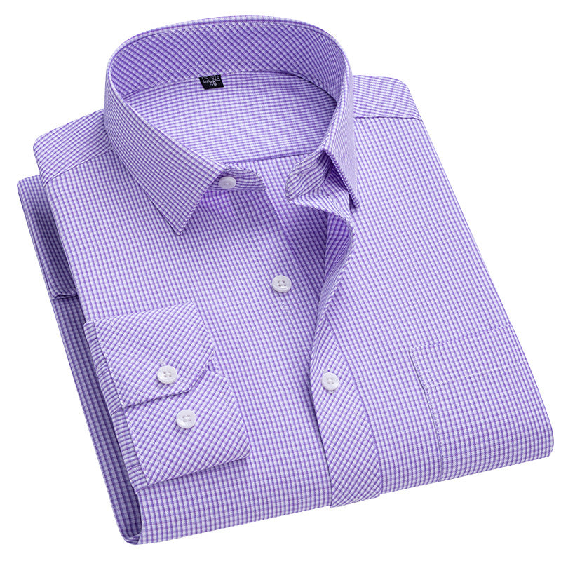 Men's Long-sleeved Plaid Middle-aged Business Square Collar Shirt - Sophinity