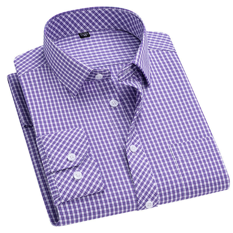 Men's Long-sleeved Plaid Middle-aged Business Square Collar Shirt - Sophinity