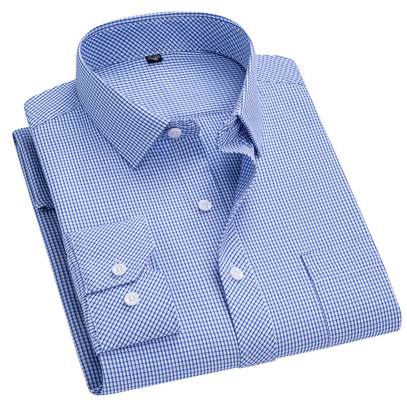 Men's Long-sleeved Plaid Middle-aged Business Square Collar Shirt - Sophinity