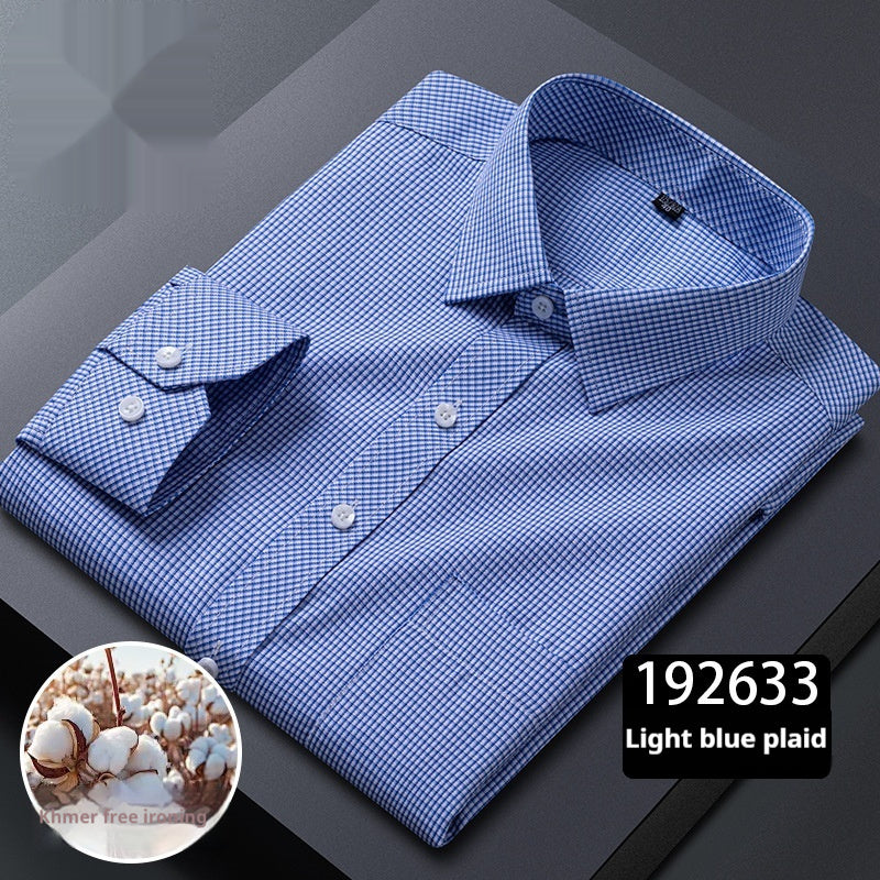 Men's Long-sleeved Plaid Middle-aged Business Square Collar Shirt - Sophinity