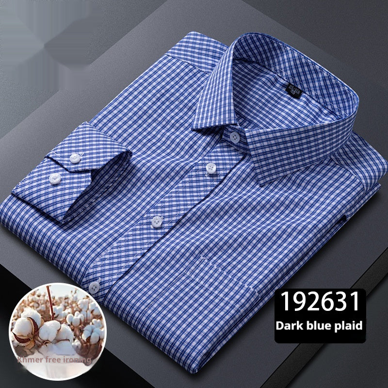 Men's Long-sleeved Plaid Middle-aged Business Square Collar Shirt - Sophinity