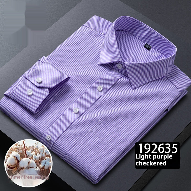 Men's Long-sleeved Plaid Middle-aged Business Square Collar Shirt - Sophinity