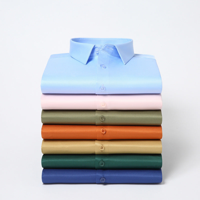 Elastic Silk Men's Long-sleeved Non-ironing Solid Color Breathable Shirt