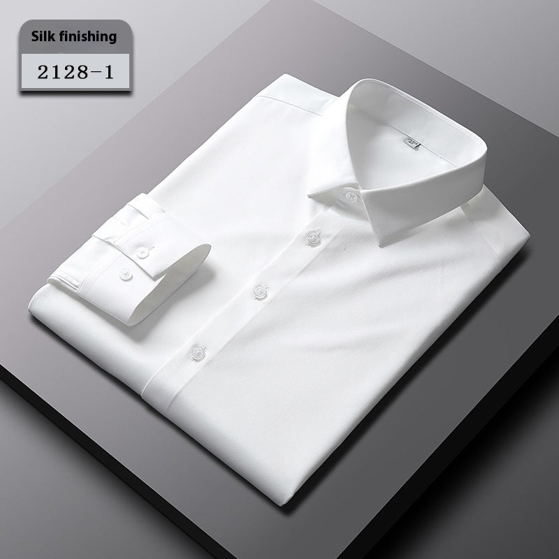 Elastic Silk Men's Long-sleeved Non-ironing Solid Color Breathable Shirt