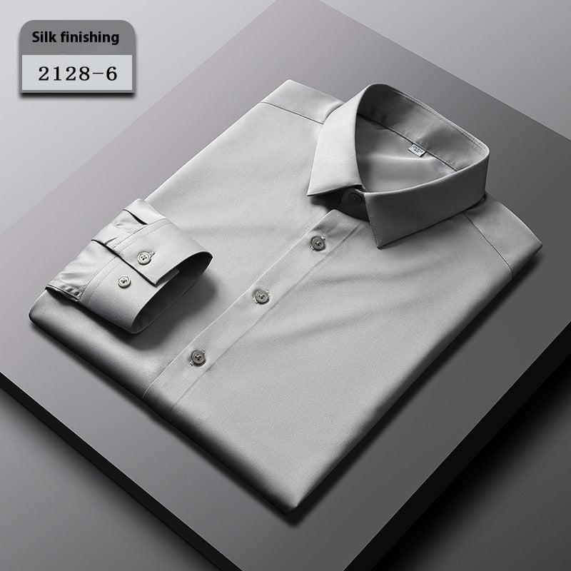 Elastic Silk Men's Long-sleeved Non-ironing Solid Color Breathable Shirt