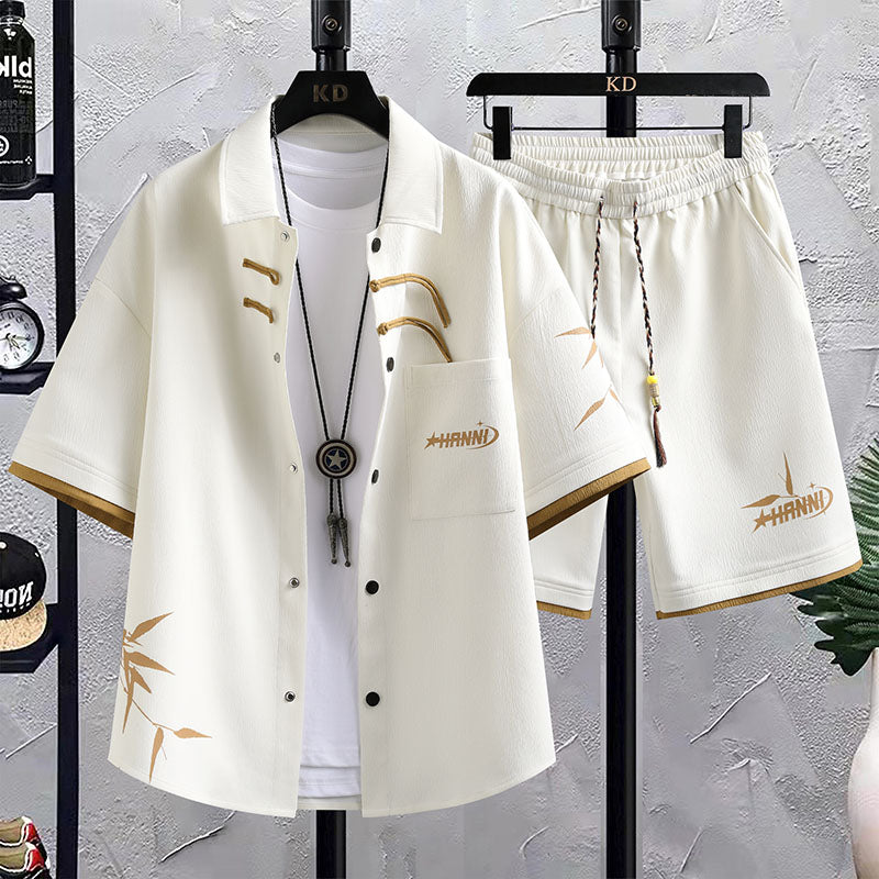 New Chinese Style National Style Suit Men's Summer Short Sleeve Shirt Shorts Wear A Set Of Casual Sports Clothes - Sophinity