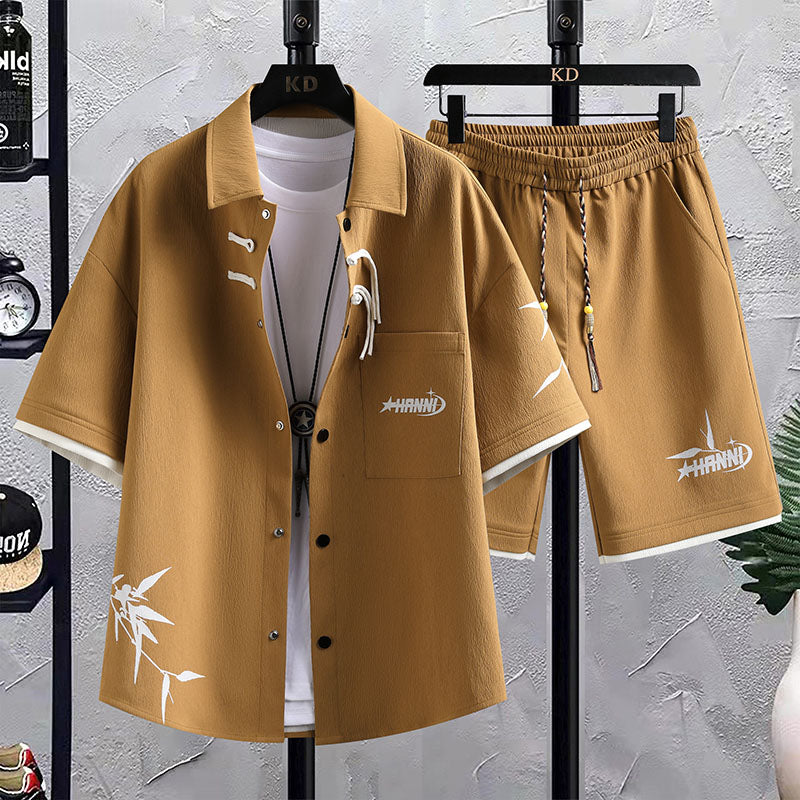 New Chinese Style National Style Suit Men's Summer Short Sleeve Shirt Shorts Wear A Set Of Casual Sports Clothes - Sophinity