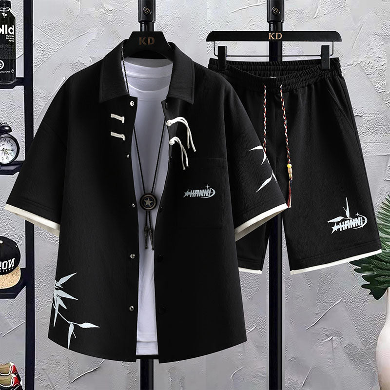 New Chinese Style National Style Suit Men's Summer Short Sleeve Shirt Shorts Wear A Set Of Casual Sports Clothes - Sophinity