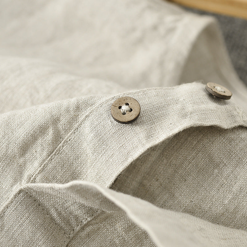 Casual Linen Men's Simple Round Neck 34 Sleeves Linen T-shirt Loose Breathable Top - Sophinity