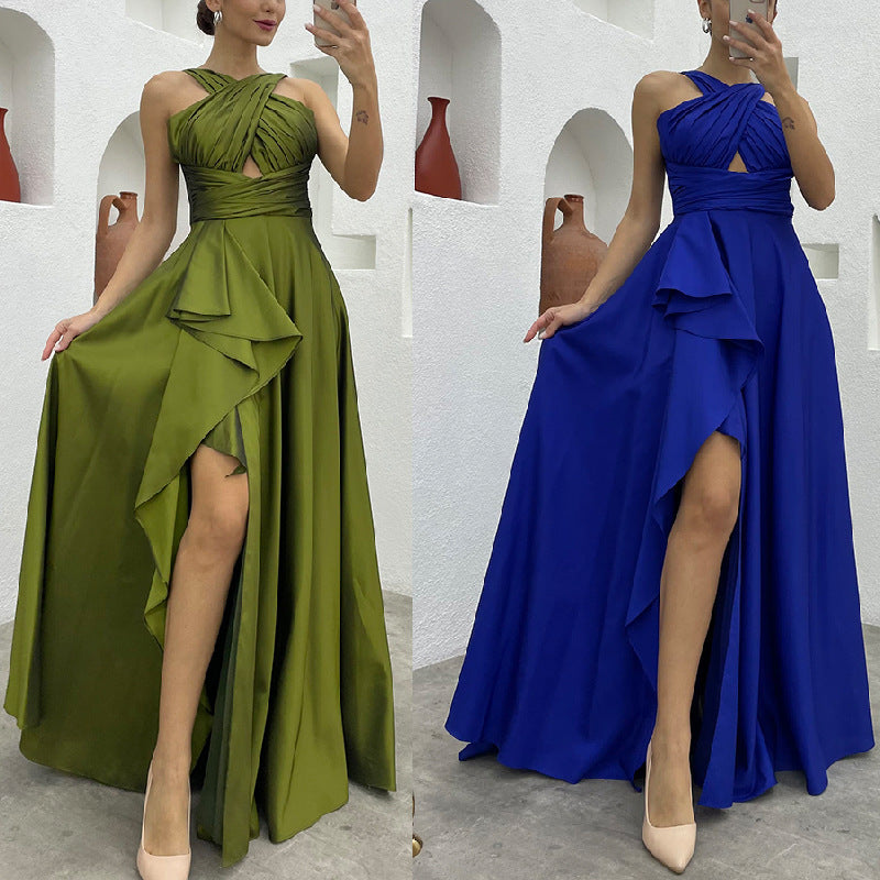 Sleeveless Solid Color Irregular Long Dress Formal For Women - Sophinity