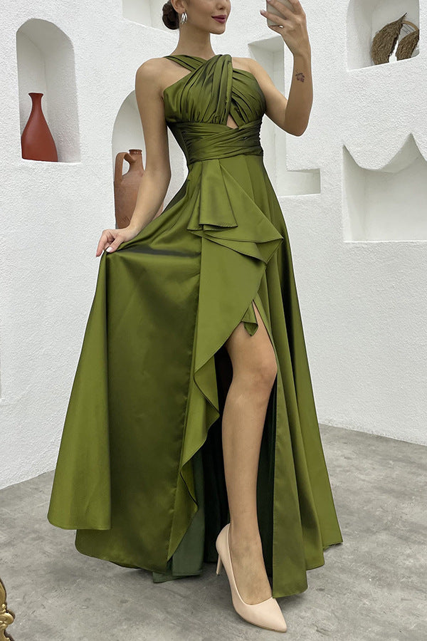 Sleeveless Solid Color Irregular Long Dress Formal For Women - Sophinity