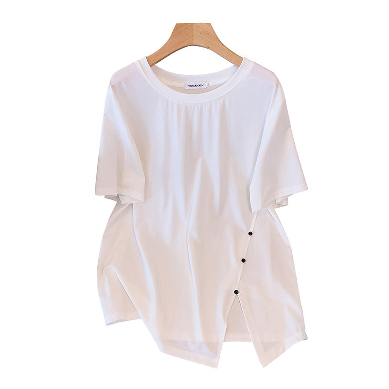 Round Neck New Plus-sized Plus Size Slimming Loose Mid-length Short Sleeve