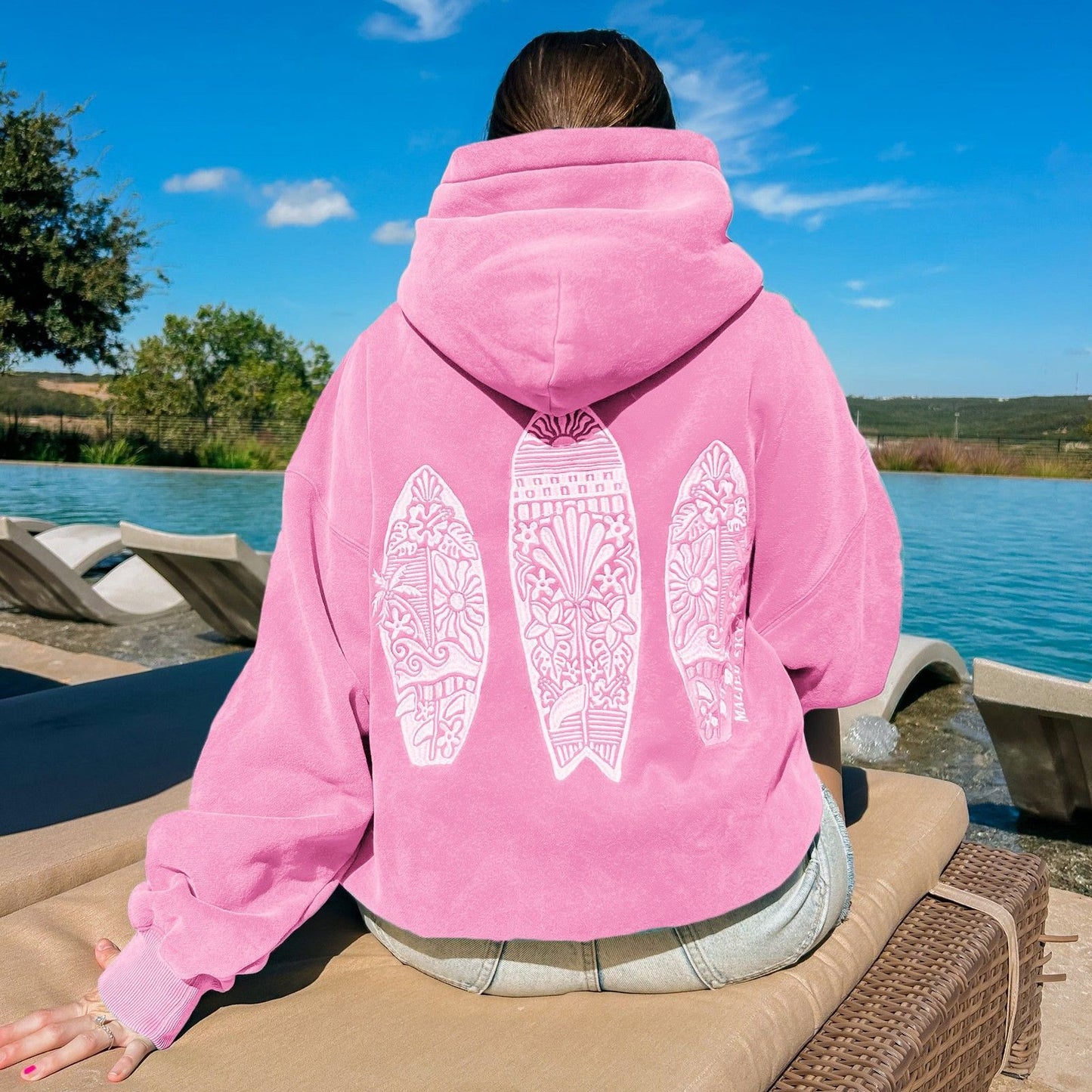 Simple Floral Letter Printing Drop-shoulder Sleeve Ladies Hoodie