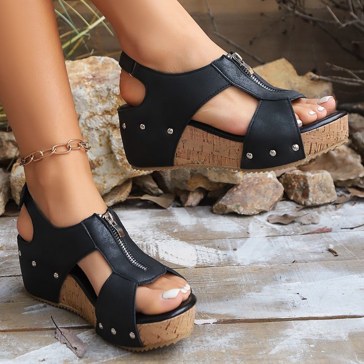 Summer Zipper Wedges Sandals Women's Lightweight Height Increasing Shoes Fashion Casual Sandals - Sophinity