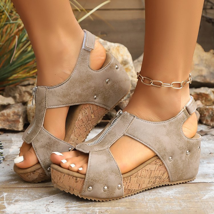 Summer Zipper Wedges Sandals Women's Lightweight Height Increasing Shoes Fashion Casual Sandals - Sophinity