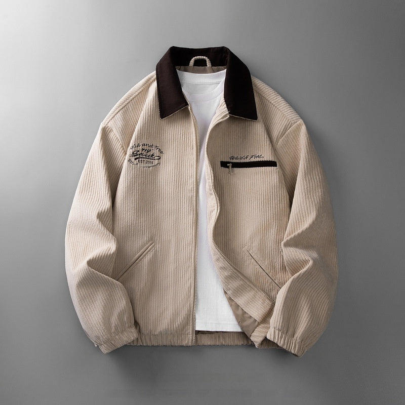 Corduroy Jacket Men's Solid Color Jacket Casual Top - Sophinity