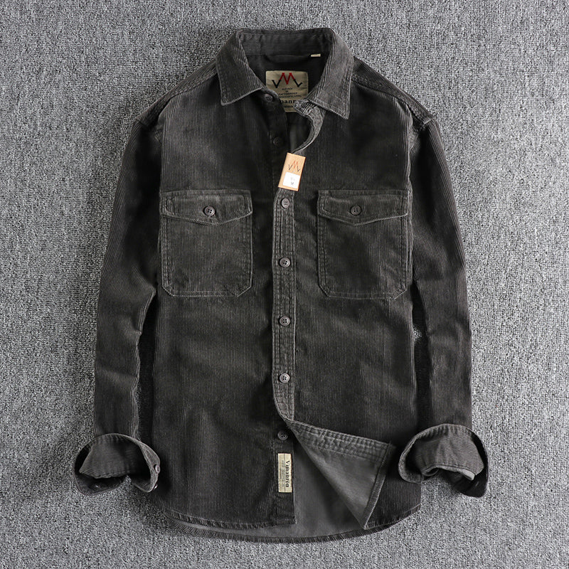 Retro Washed Corduroy Long-sleeved Shirt For Men - Sophinity