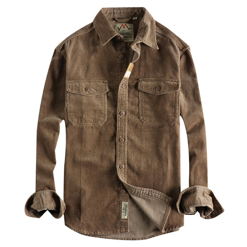 Retro Washed Corduroy Long-sleeved Shirt For Men - Sophinity