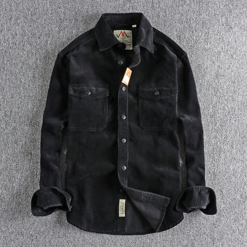 Retro Washed Corduroy Long-sleeved Shirt For Men - Sophinity