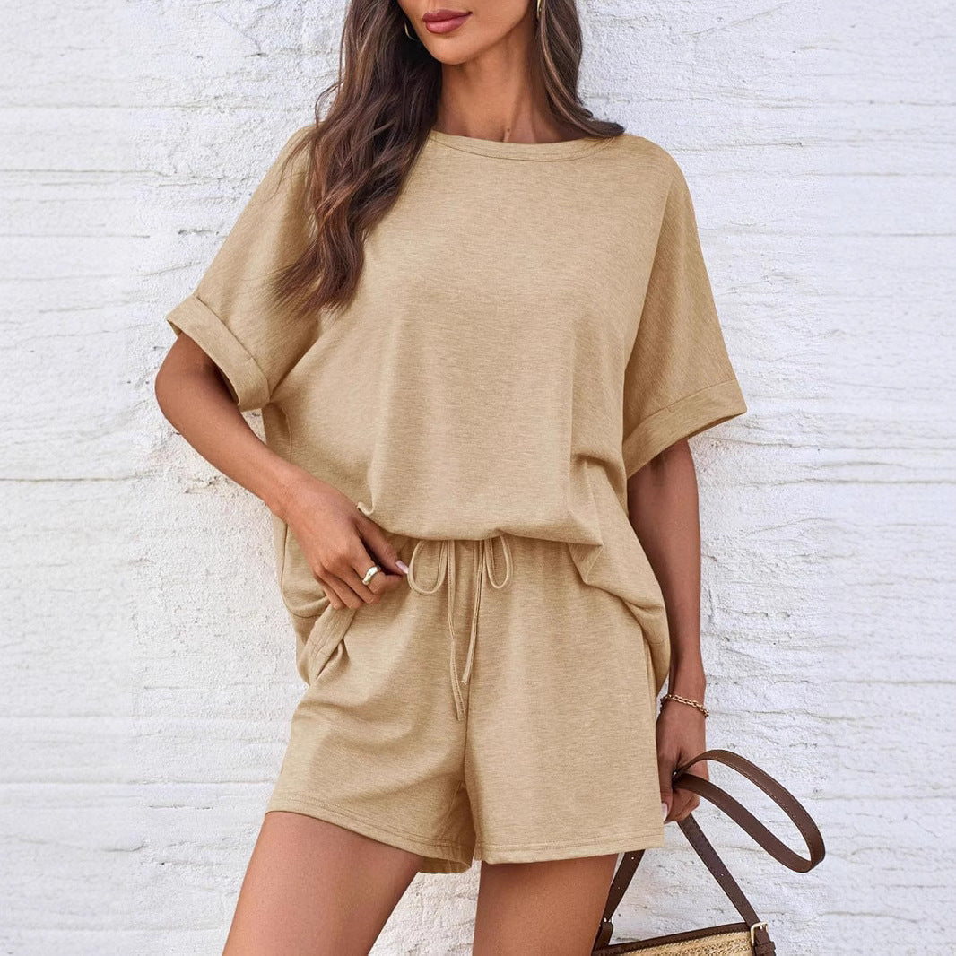Casual Suit Oversized Short Sleeve T-shirt Drawstring Shorts Casual Wear Sportswear
